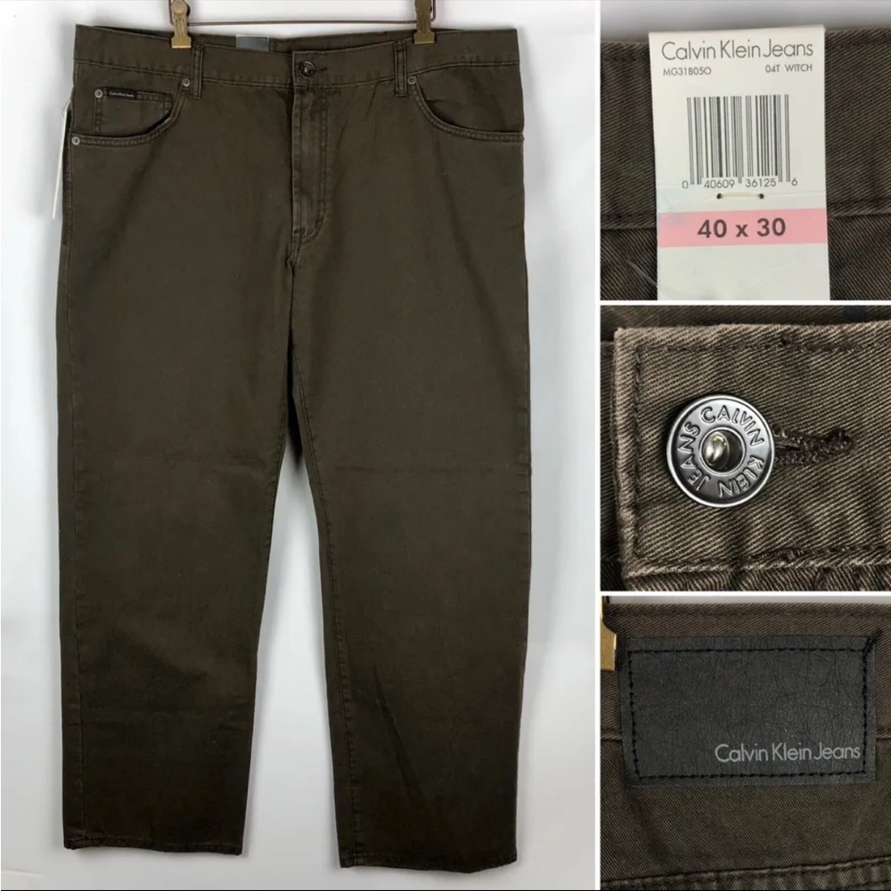 NWT Calvin Klein Jeans Washed Brown Straight Fit Chino Pants Mens 40x30 MSRP $60